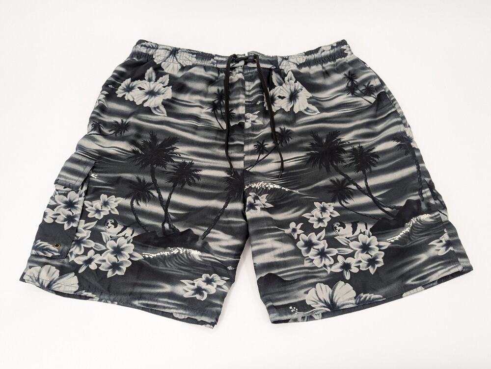 Big Dogs Men's Gray Floral Palm Tree Board Shorts Swim Trunks Pockets Size Large